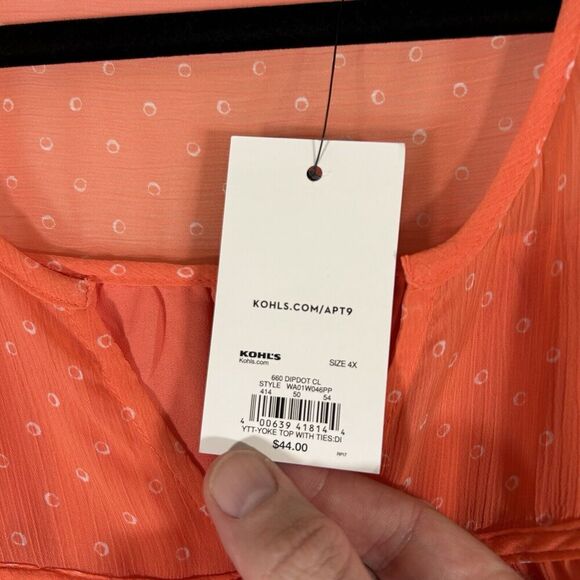 New Apt 9 Blouse Women's 4X Orange Vneck Long Sleeve Sheer Top Lightweight - Picture 5 of 10